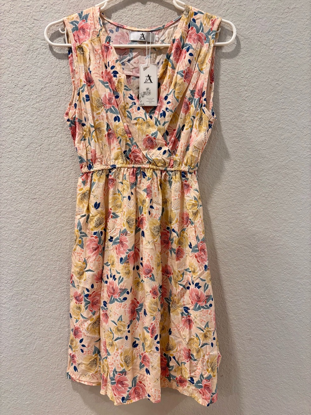 Yellow & Pink Floral V Neck Mini Dress NEW size L/XL
